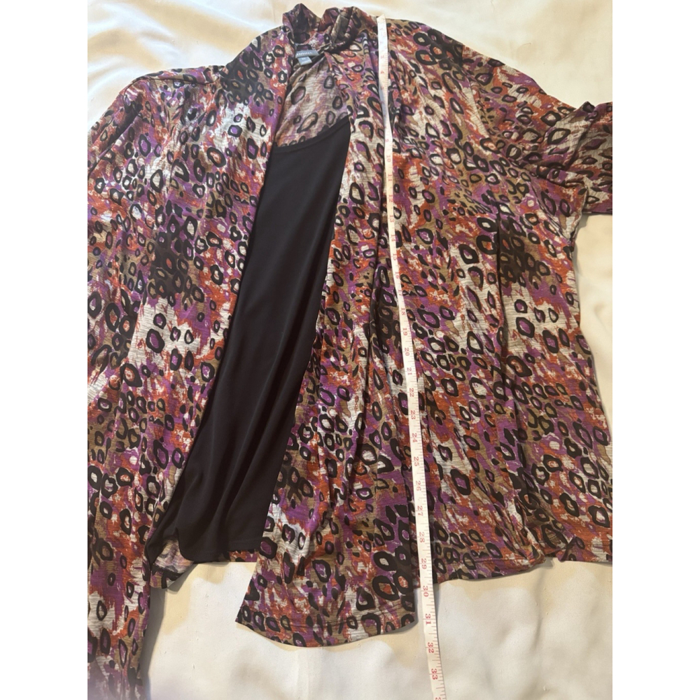 Essentials Layered Top Women 3X Black Animal Print Ruffle Cardigan Boho Chic - Picture 4 of 8